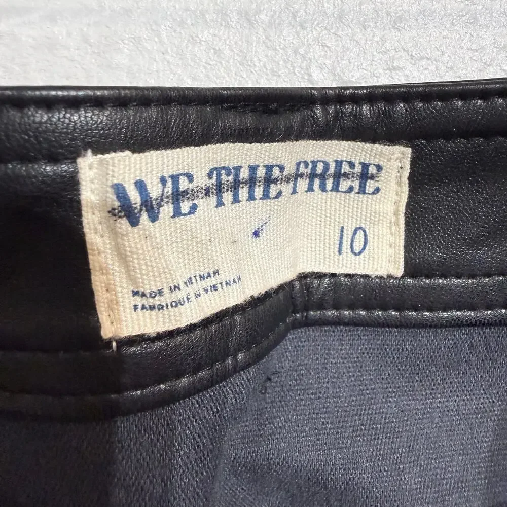 Free People We the Free Black Rebel Vegan Leather Cropped Pants Sz 10